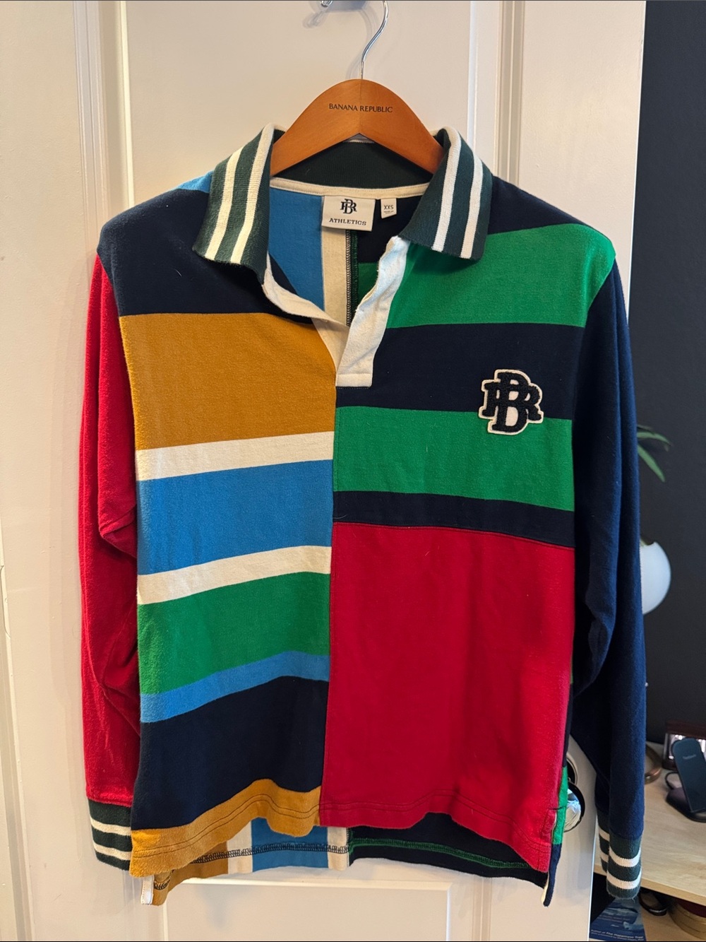 Banana Republic Multicolor Striped Rugby Polo - Green Navy Red Gold Blue White